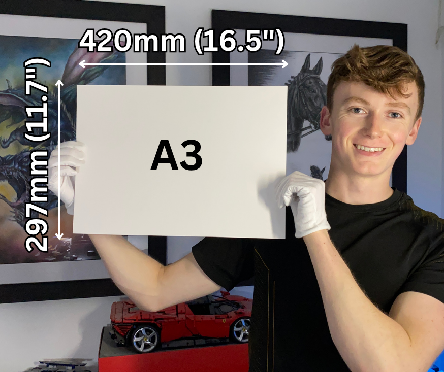 tom mothersole with A3 piece of paper size guide